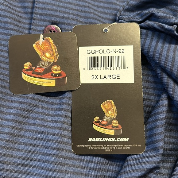 NWT Rawlings Men’s gold glove Polo black and dark blue striped, Size 2xl - Picture 5 of 5